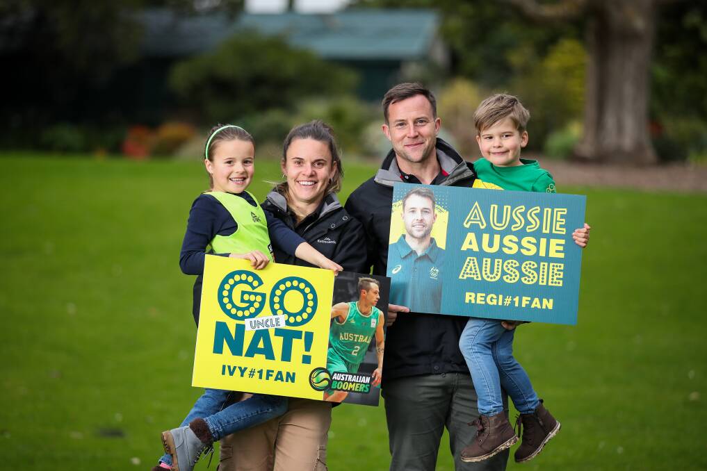 GO NAT: Nathan Sobey's niece Ivy, sister-in-law Elisha, brother Josh and nephew Regi supported his journey from Warrnambool. Picture: Morgan Hancock 