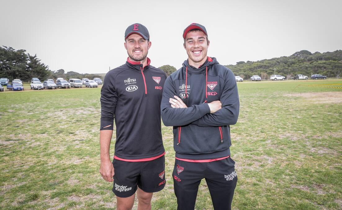 BROTHERS IN ARMS: Jackson and Zach Merrett played AFL together at Essendon. Jackson now plays for WAFL club Peel Thunder. 