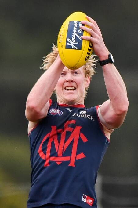 GAME ON: Melbourne midfielder Clayton Oliver at Demons' training this week. The Dees' round two clash against Essendon was postponed due to a COVID-19 scare. Picture: Morgan Hancock 
