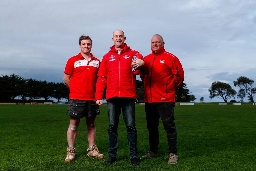 LEADERS: Ben Thornton, Leigh Anderson and Anthony Dowd want to see Dennington climb the Warrnambool and District league ladder. Picture: Chris Doheny 