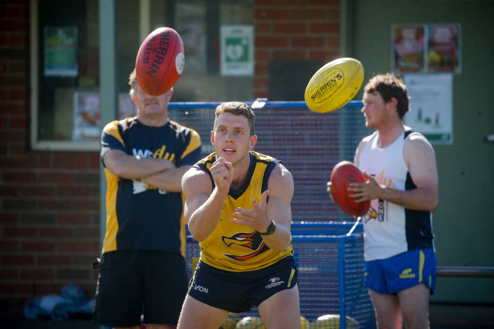 Josh Corbett trains with North Warrnambool Eagles in 2020. Picture by Anthony Brady 