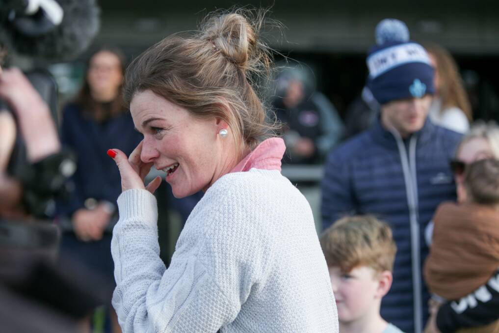 TEARS OF JOY: Trainer Amy McDonald celebrates winning the 2021 Brierly Steeplechase. Picture: Chris Doheny 