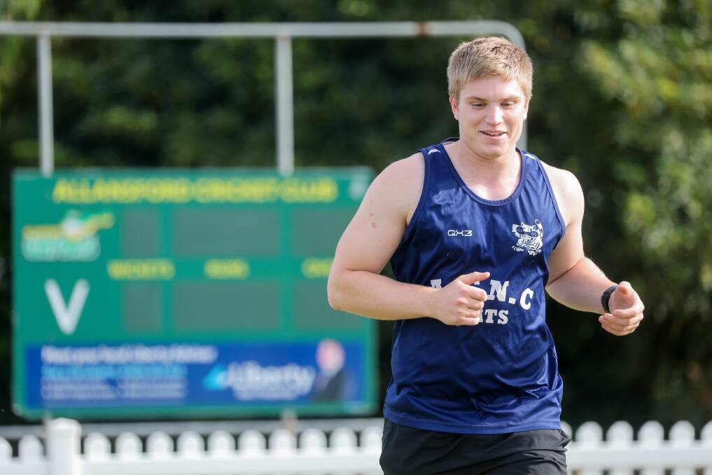 Bradley Edge is working hard on the pre-season training track for Allansford. Picture by Anthony Brady 