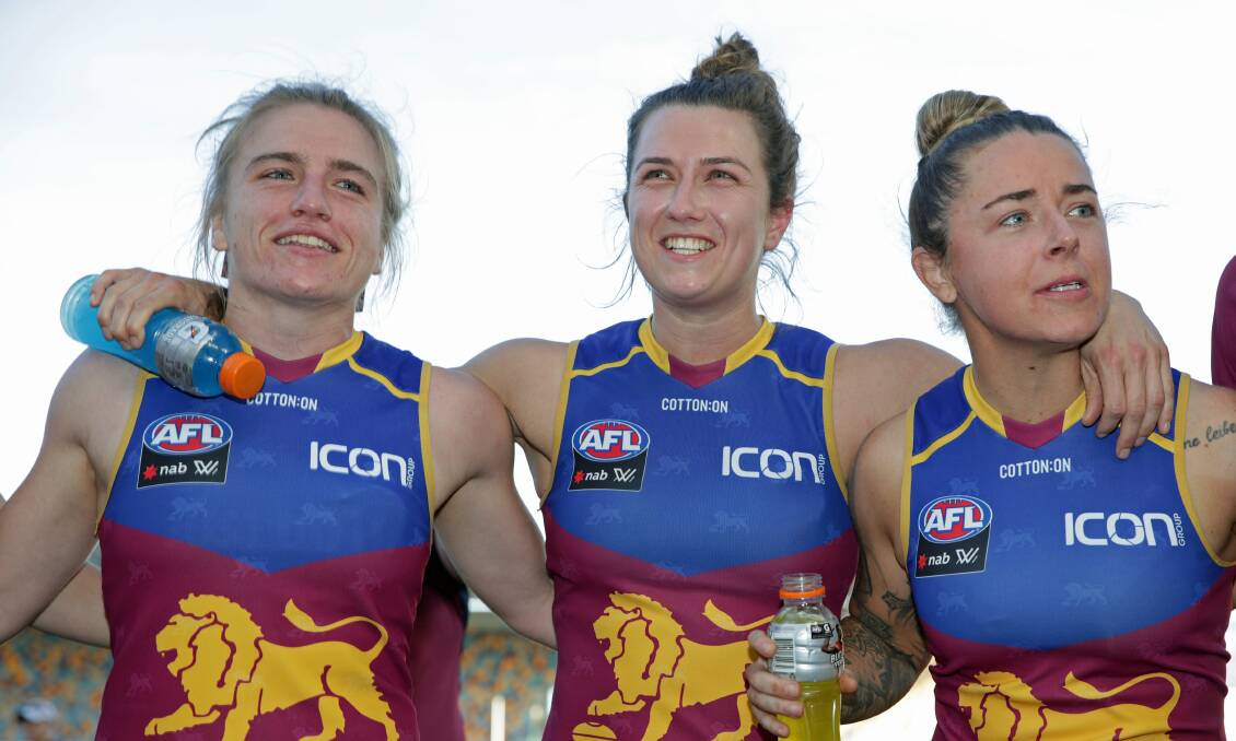 PRIDE OF BRISBANE TOWN: Former Terang Mortlake netballer Maria Moloney (left) is hoping to sing the Lions' song after her AFLW debut on Saturday. Picture: Brisbane Lions 
