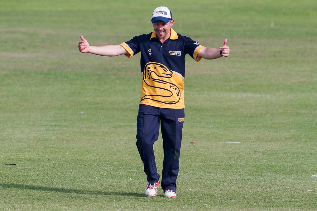 THUMBS UP: Jarryd Lewis celebrates a wicket for Woodford Cricket Club earlier this year. Picture: Morgan Hancock 