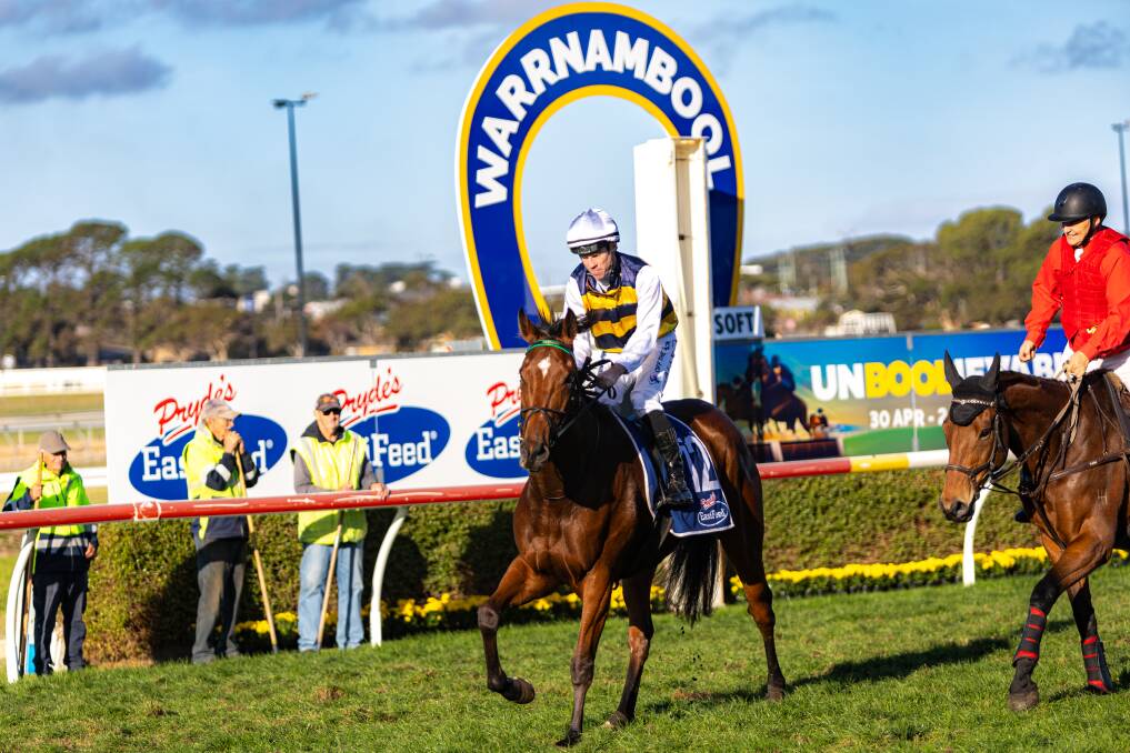 Jockey John Allen with horse Kimmorley after winning race nine on day two of the 2024 Warrnambool May Racing Carnival. Picture by Eddie Guerrero
