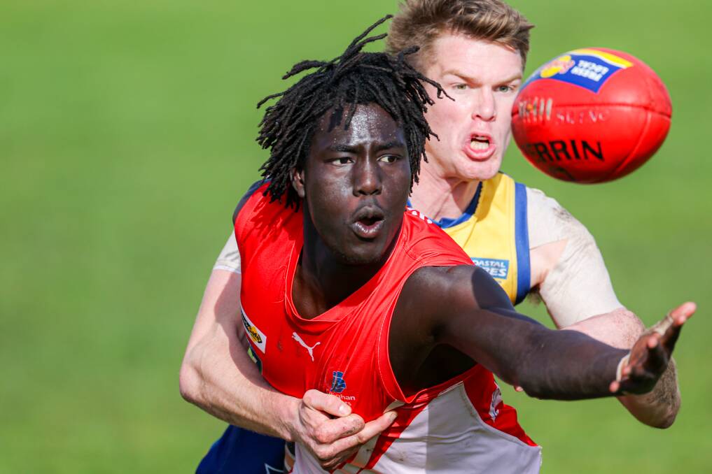 AFL draft contender Luamon Lual made a rare appearance for South Warrnambool on Saturday. Picture by Eddie Guerrero 
