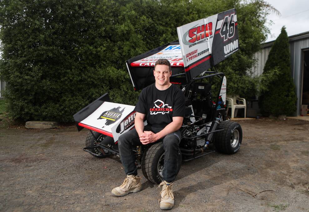REVVED UP: Bushfield's Will Carroll is relishing being behind the wheel of a formula 500 again. He will race for the Victorian title at Laang Speedway on Saturday night. Picture: Morgan Hancock