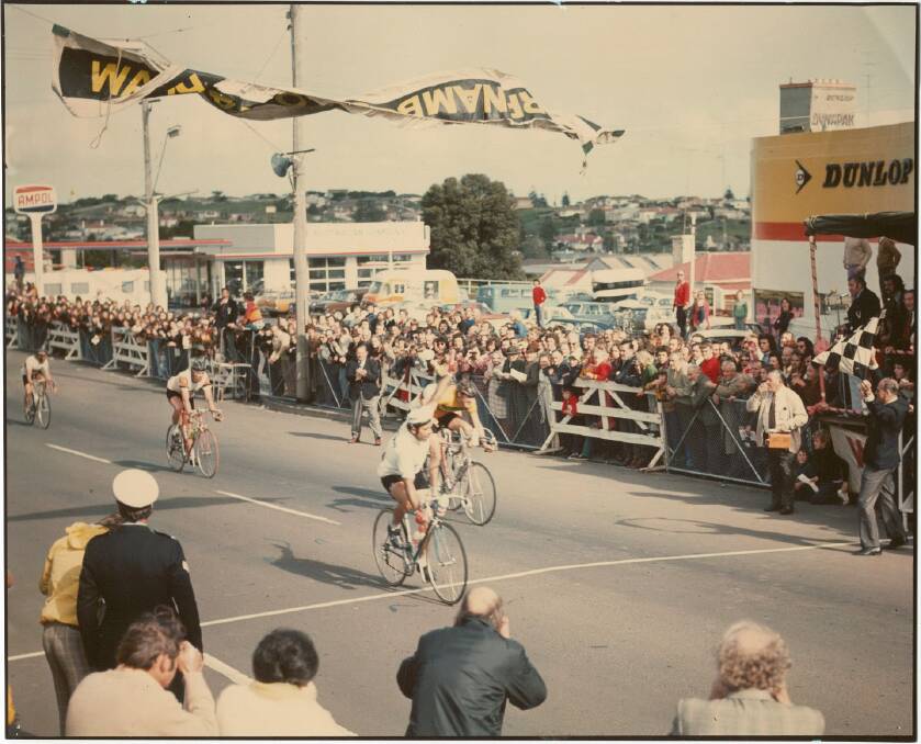 DREAM DEBUT: Jim Dart finishes second in the 1975 Melbourne to Warrnambool Cycling Classic.