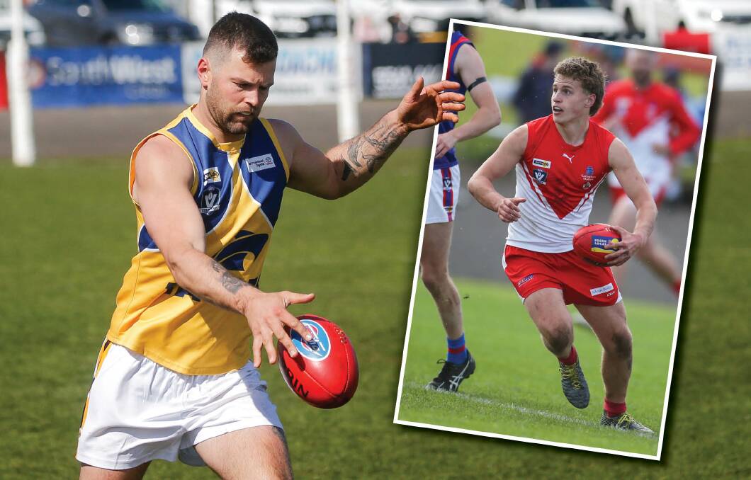 North Warrnambool Eagles' Dylan Parish (main) and South Warrnambool's Archie Stevens (inset) will play in the Hampden league preliminary final. Pictures by Anthony Brady 