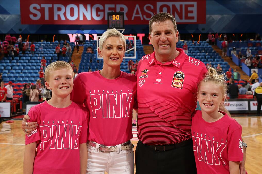 FAMILY FIRST: Perth Wildcats coach Trevor Gleeson says son Taj, 11, wife Dawn and daughter Shae, 9, help him relax after high-pressure games. Picture: Getty Images