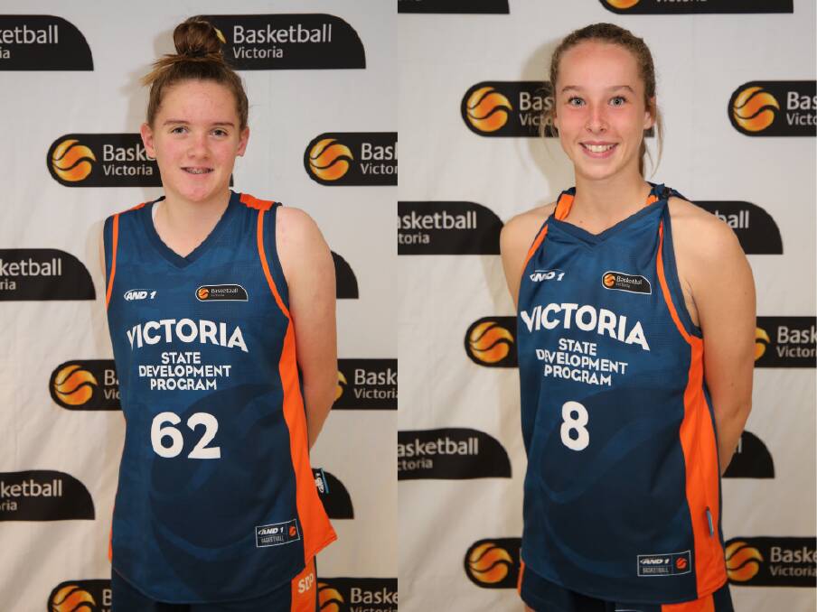 STATE PRIDE: Port Fairy-based teenagers Eve Covey and Poppy Myers will play for Victoria at the Basketball Australia under 16 championships. Pictures: Basketball Victoria