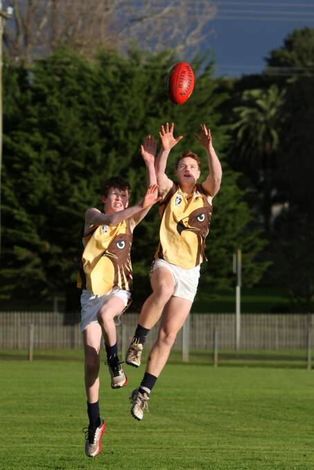 Hugh Ryan and Kaine Mercovich at Emmanuel Hawks' training in 2014. File picture 