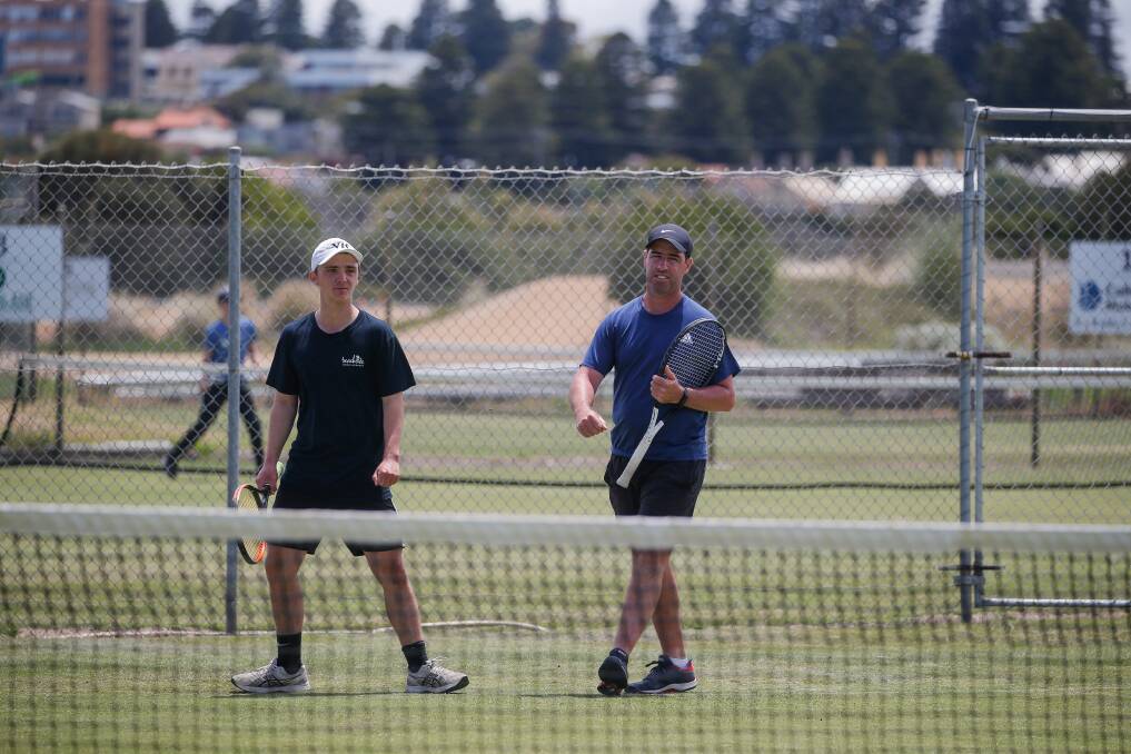 DYNAMIC DUO: Warrnambool's Harry Boyd and Matt Moloney in their men's doubles final on Wednesday. Picture: Anthony Brady 