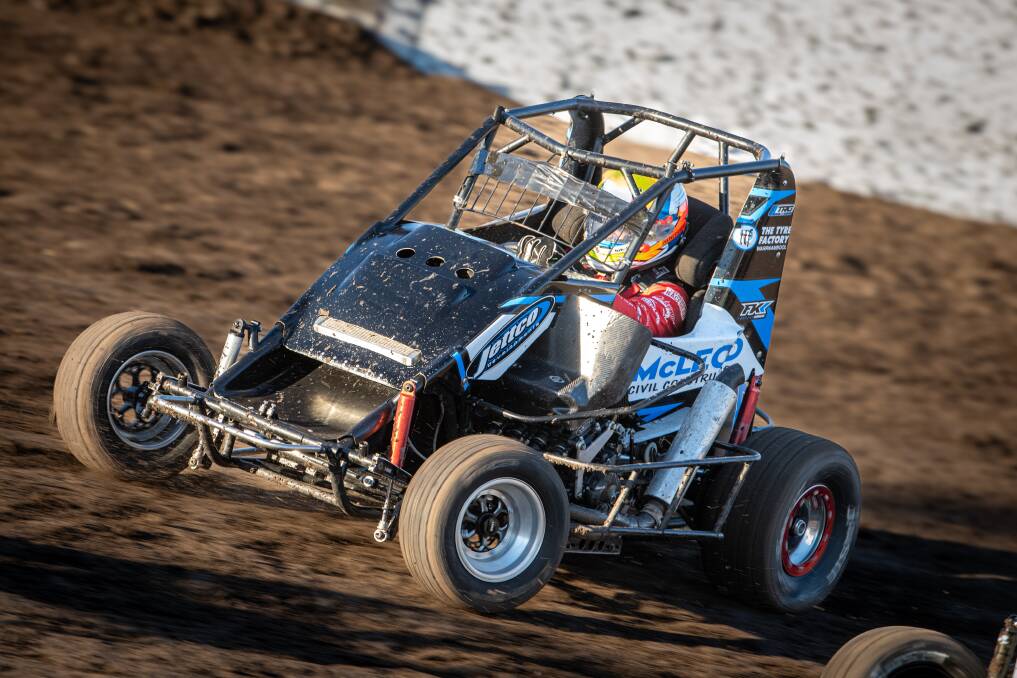 Kerry Madsen had a run in a wingless formula500 at Darlington on January 23. Picture by Aidan Freeman Photography 