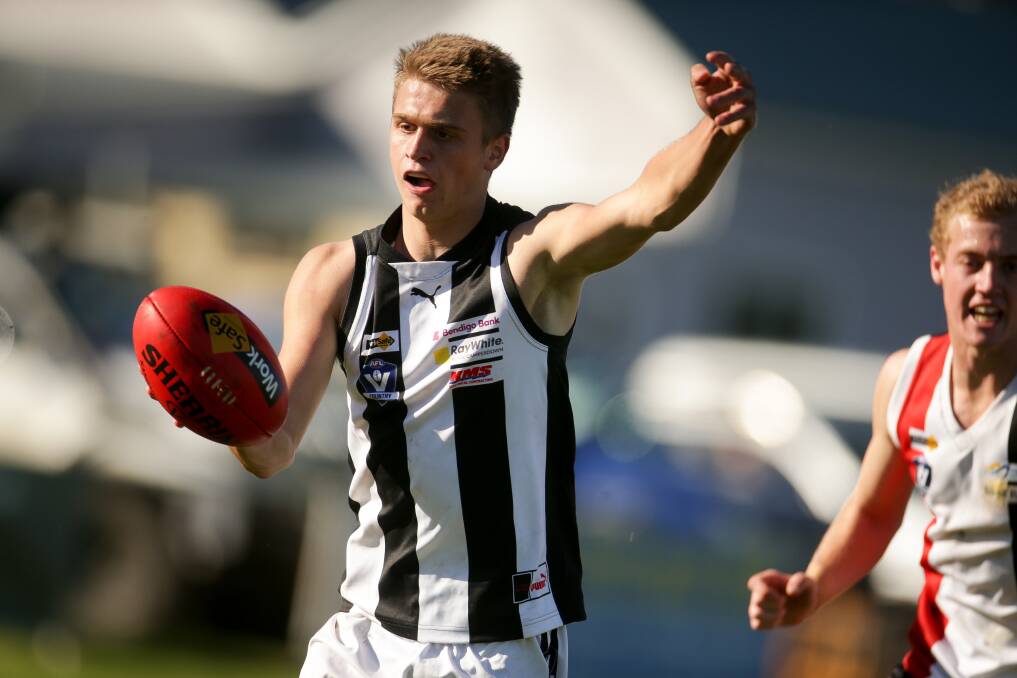GOING PLACES: Hamish Sinnott, who is on Carlton's VFL list, kicked two goals in his first game of the season for Camperdown on Saturday. Picture: Chris Doheny 