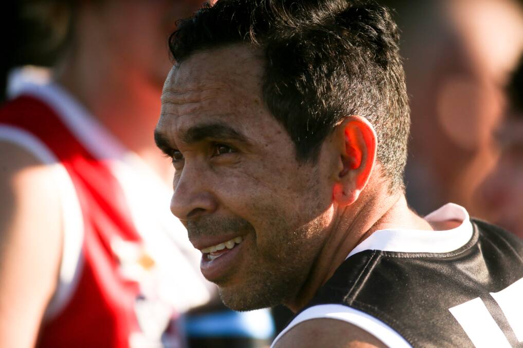 Former Carlton and Adelaide footballer Eddie Betts played a one-off game for South West District club Branxholme-Wallacedale. Picture by Chris Doheny 