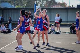 Terang Mortlake's Jacqui Arundell eyes the goals against Koroit. Picture by Justine McCullagh-Beasy 