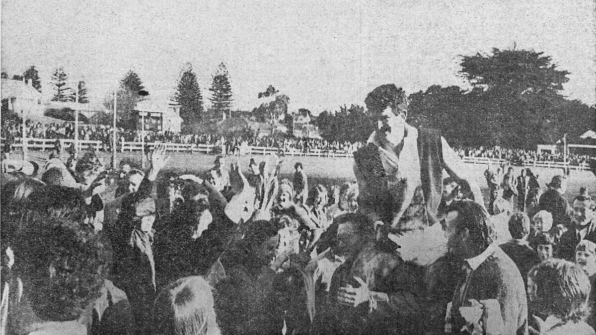 HISTORY: Des Keane is lifted upon Koroit supporters' shoulders after the Saints' first Hampden league premiership in 1971. 