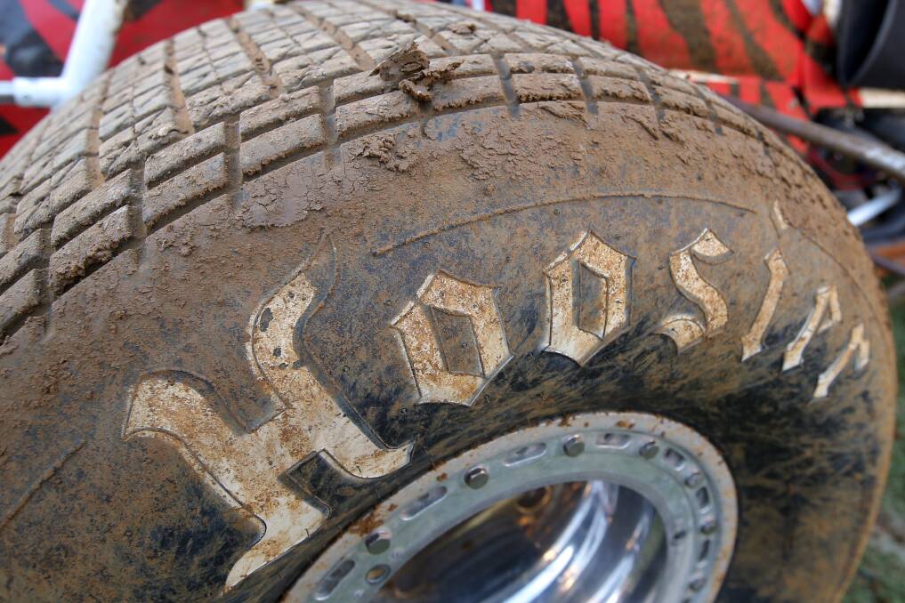 MADE FOR USE: A Hoosier tyre after getting a workout on a speedway circuit. 