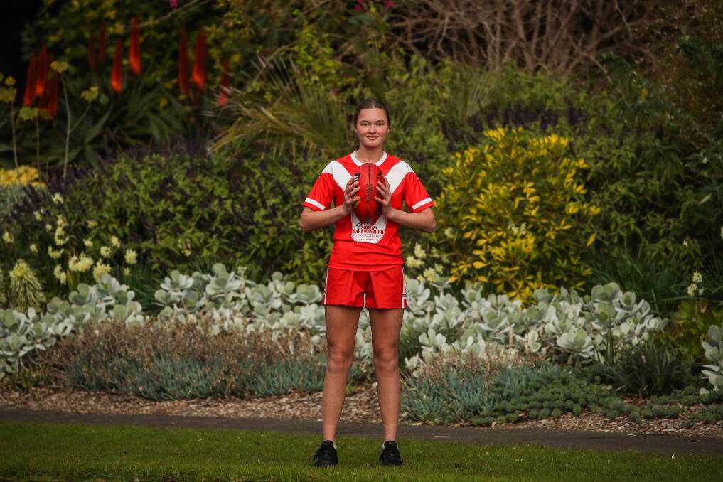 GAME ON: South Warrnambool footballer Grace Schrama pictured in the botanic gardens. Picture: Morgan Hancock 