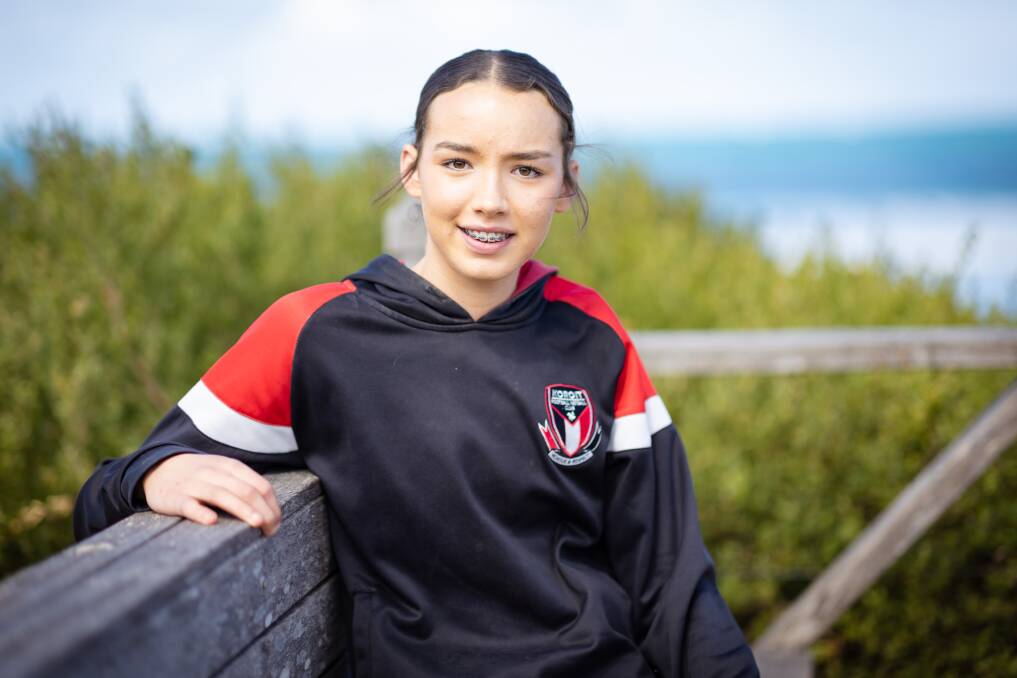 Koroit's Indi O'Connor, pictured at Warrnambool beach, is excited for two Hampden netball grand finals. Picture by Sean McKenna 
