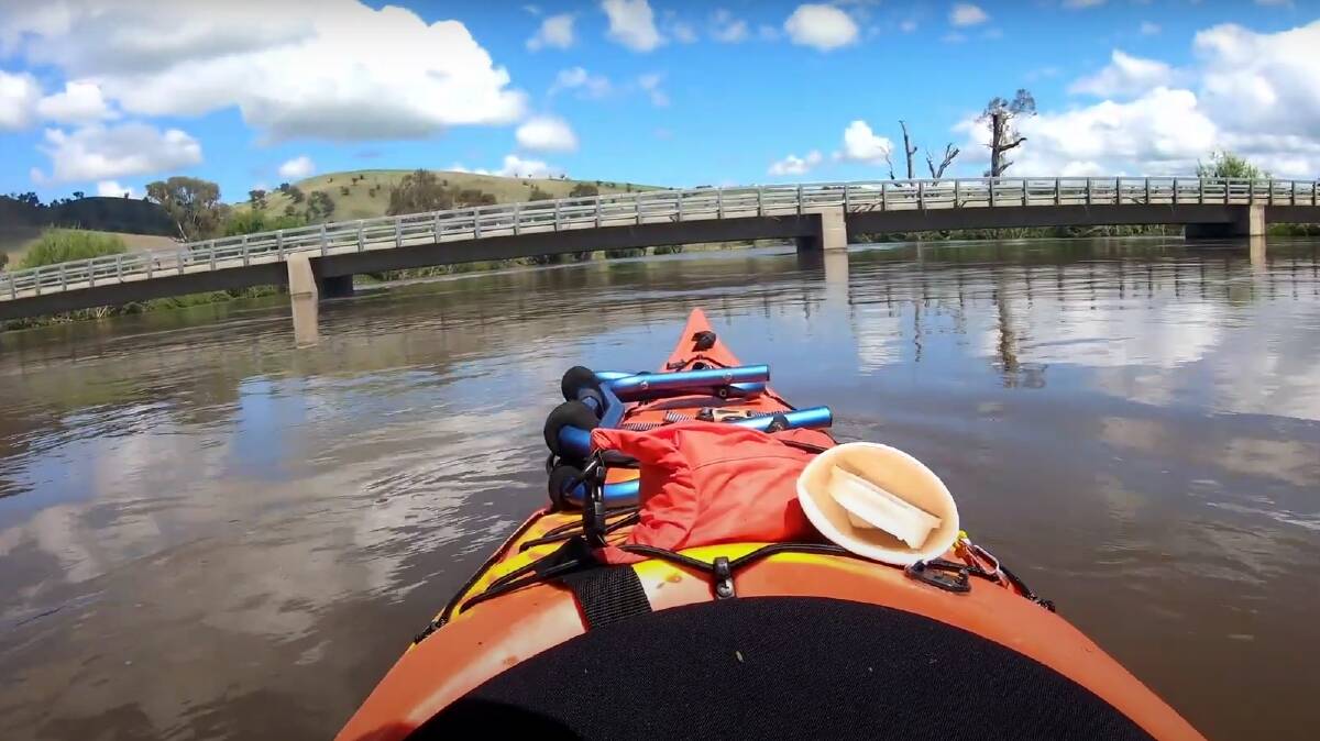Mr Eldred's first attempt to kayak the Murrumbidgee River in October failed due to "hectic" conditions brought on by the flooding. Picture by Matthew Eldred