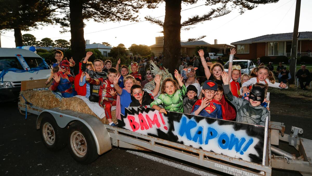 NEW DIRECTION: Port Fairy Superheroes at the 2019 Moyneyana Festival New Year's Eve parade. Picture: Anthony Brady