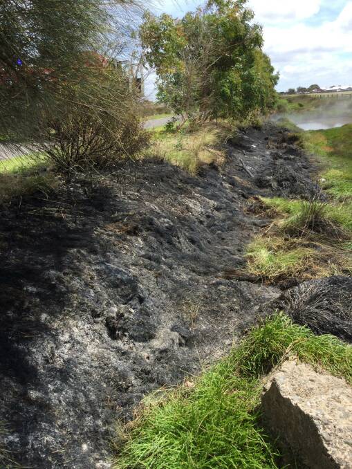 BLAZE: The Koroit-Port Fairy Rail Trail where illegal fireworks were let off on Sunday night. A fire then started on Monday afternoon. 