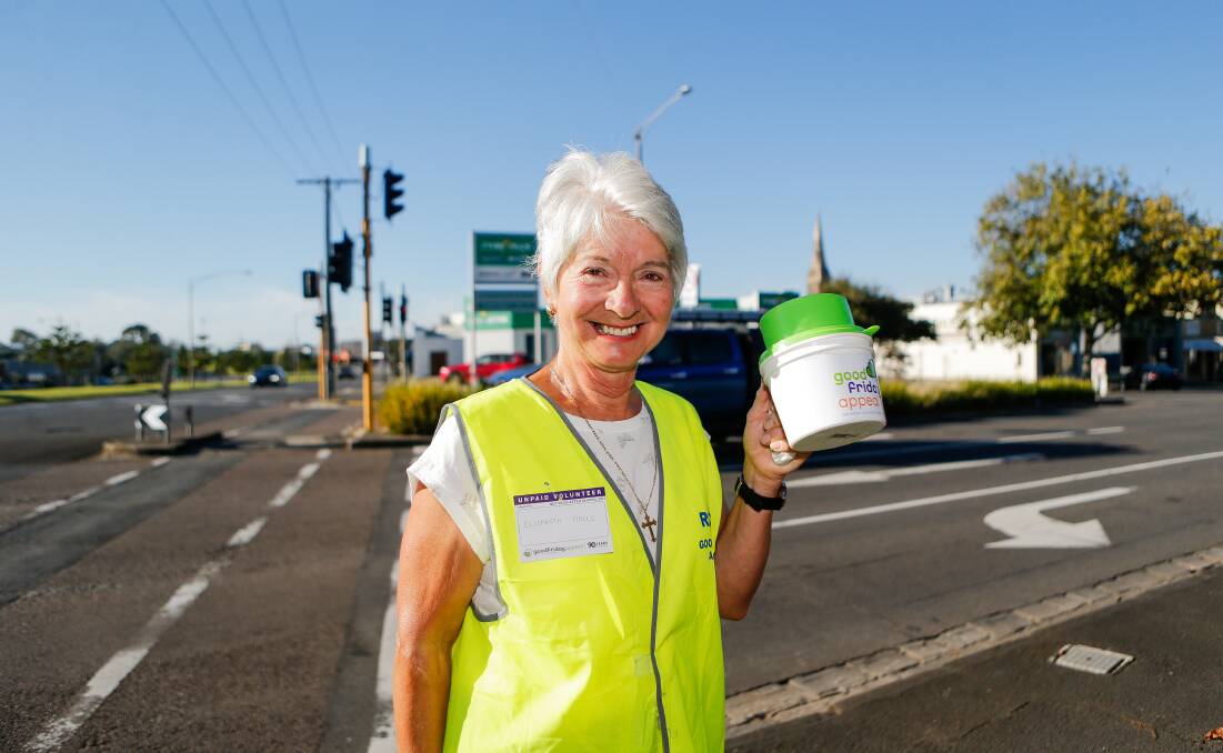DONATION: Elizabeth Halls was tin rattling at the Fairy Street and Raglan Parade traiffic lights for the Good Friday Appeal.