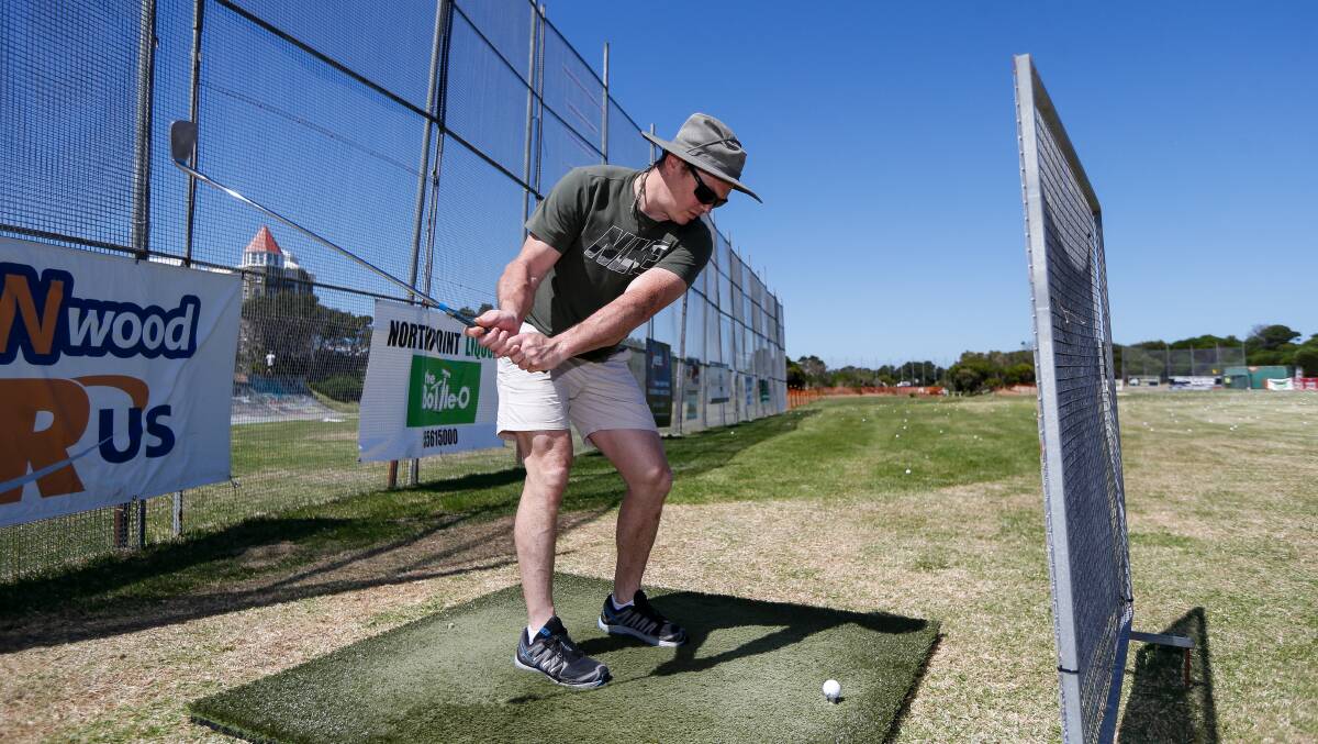 SHOT: Warrnambool's Wynand Jooste having a go at the Rotary Club's hole-in-one competition. Picture: Anthony Brady.