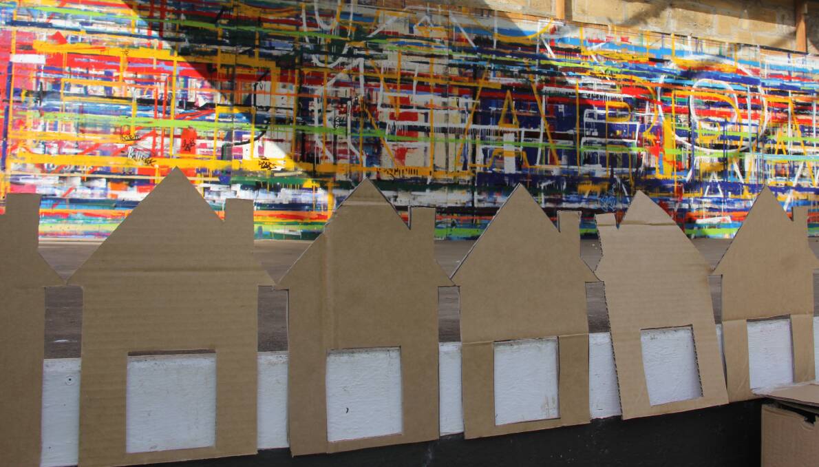 HOUSING CRISIS: Cardboard houses aligned the Civic Green stage on Monday highlighting the south-west's dire need for greater housing for people facing or experience homelessness. Picture: Kimberley Price. 