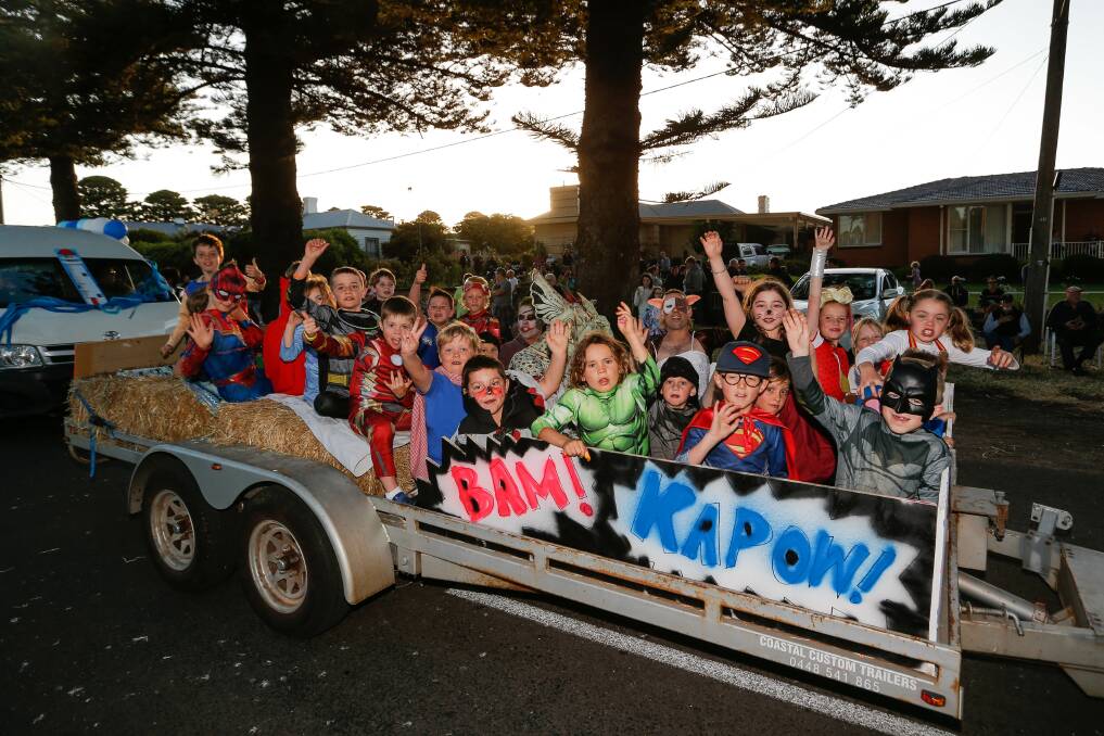 NEW DIRECTION: Port Fairy Superheroes at the 2019 Moyneyana Festival New Year's Eve parade in Port Fairy. Picture: Anthony Brady