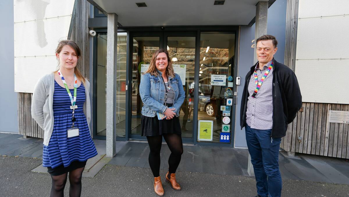 HEALTH: Brophy Family and Youth Services Sarah Cowell and Jessica Moloney and Western Region Alcohol and Drug Centre's Mark Powell are promoting Dry July. Picture: Anthony Brady.