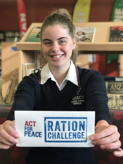 FOR A CAUSE: Year 11 Mercy Regional College student Hayley Wason hopes her food sacrifice will help other to understand what refugees currently face.