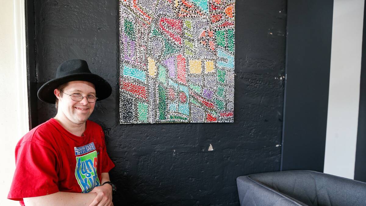 Alex Rees is taking part in a community art exhibition at Realise Enterprises Art Gallery, located at Tasty Plate in Warrnambool. Picture: Anthony Brady