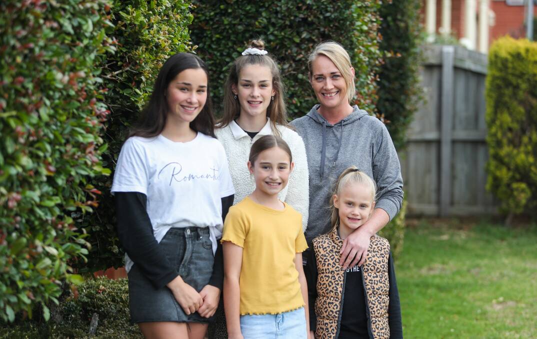 KINDNESS: Isabella Inia, 13, Lilly Inia, 12, Maddi Inia, 9, and Molly Inia, 6, with their mother Jess Taylor whoe has been spreading kindness through a Warrnambool Facebook group. Picture: Morgan Hancock