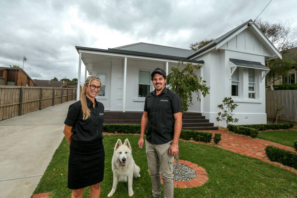 FOR SALE: Sarah Croft and Nathan Shanley with their dog Cam at 162 Skene Street, Warrnambool. Picture: Chris Doheny