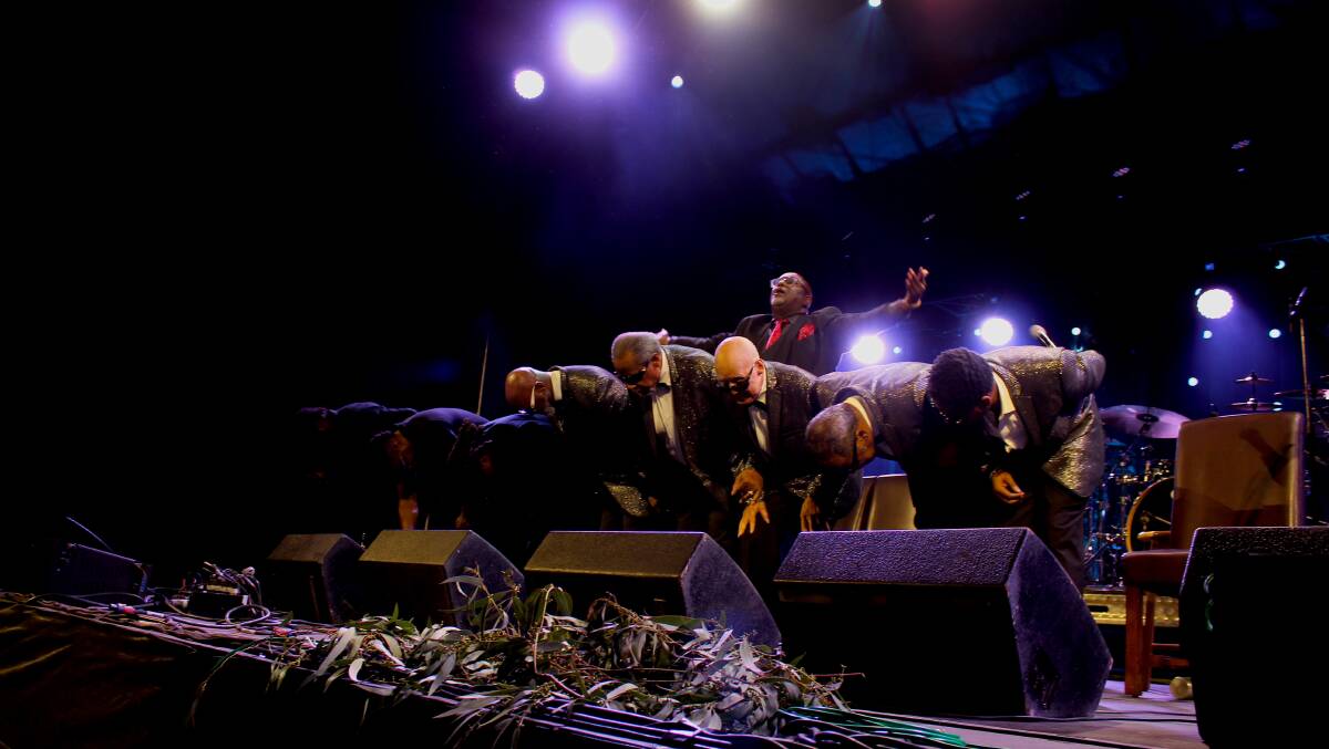 The Blind Boys of Alabama taking their bow at Port Fairy Folk Festival in 2020. Picture: Kyra Gillespie