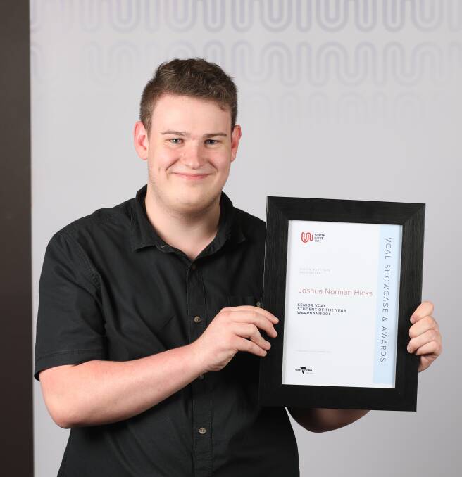 WINNER: Warrnambool's Senior VCAL Student of the Year award was won by Josh Hicks at Wednesday night's VCAL Showcase and Awards Night held at South West TAFE with more than 300 in attendance. Picture: Vicki Hughson
