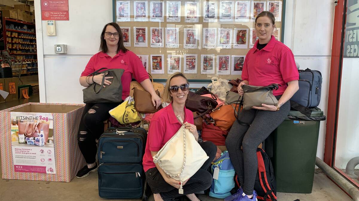 DIG DEEP: Share the Dignity's Kelly Lucas, Rebecca OBrien and Jade Thwaites at their Warrnambool Bunnings drop-off location. It is one of many local initiatives donating gifts to those less-fortunate.