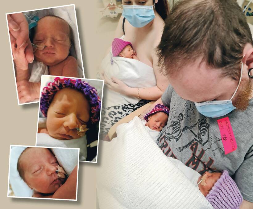 TRIPLE THREAT: Elliot and Madison Pilgrim welcomed their first children into the world; triplets Ava Elisabeth, Bella Annie and Kenzie Lee on August 3 at the Royal Women's Hospital.