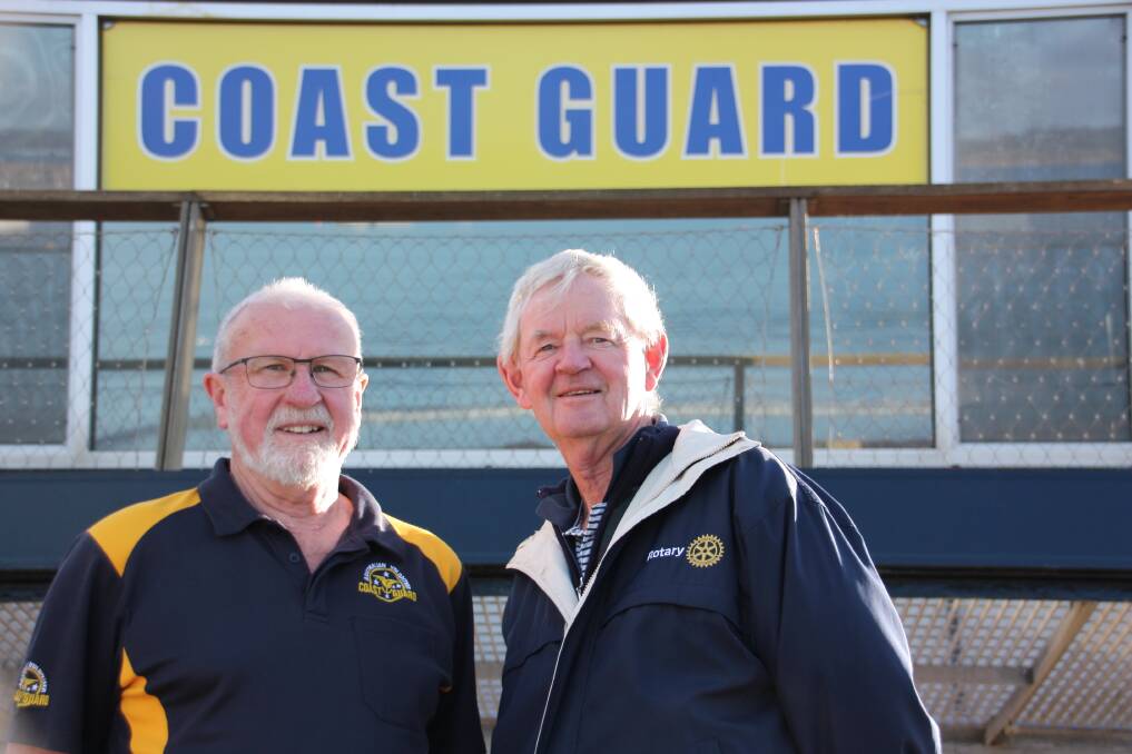PROJECT: Warrnambool Coast Guard commander Allan Wood and Warrnambool Rotary Club president Glenn Brotchie. Picture: Brian Trenery