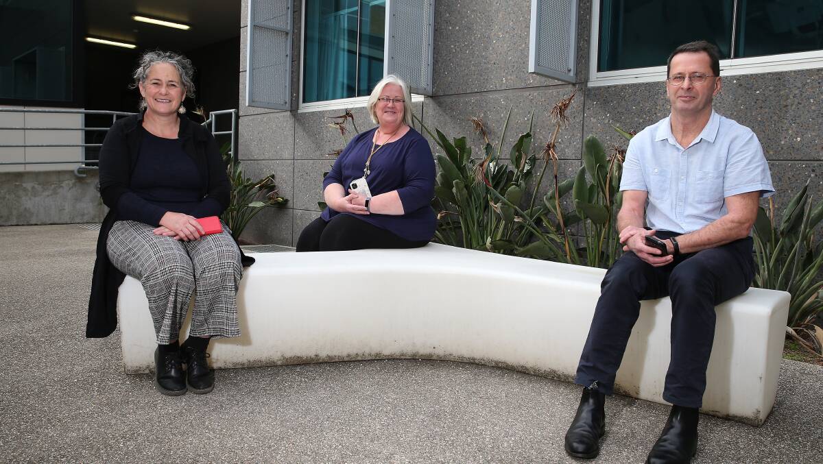 A CALL AWAY: South West Healthcare social workers Kerri-Lee Jones and Kerri Henriksen with mental health team manager Nicholas Place are pleased to open the hospital's support hotline. Picture: Mark Witte 