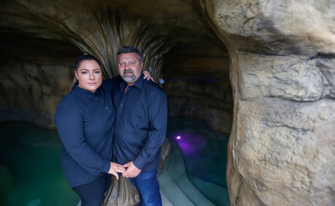 Deep Blue Hot Springs and Hotel owners Gene and Rebecca Seabrook at the renovated hot springs. Picture: Morgan Hancock