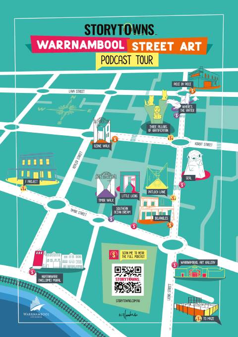 The Warrnambool Street Art Podcast Tour map created by Ella Webb.