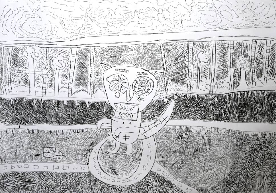 FINALIST: Matthew Clarke is a finalist in the Swan Hill Drawing Awards with his piece 'Wallaby Town Dreaming' which he created using pen on paper. 