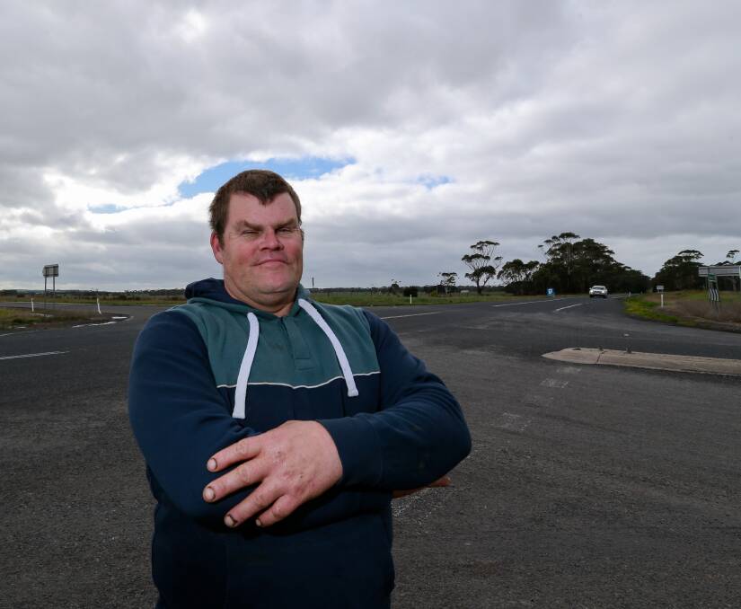 Caleb McKenzie is calling for Corangamite roads to be fixed. Mr McKenzie has previously spoken out about the change of speed at the intersection of Cobden-Warrnambool Road and Ayresford Road in 2019. Picture: Anthony Brady 