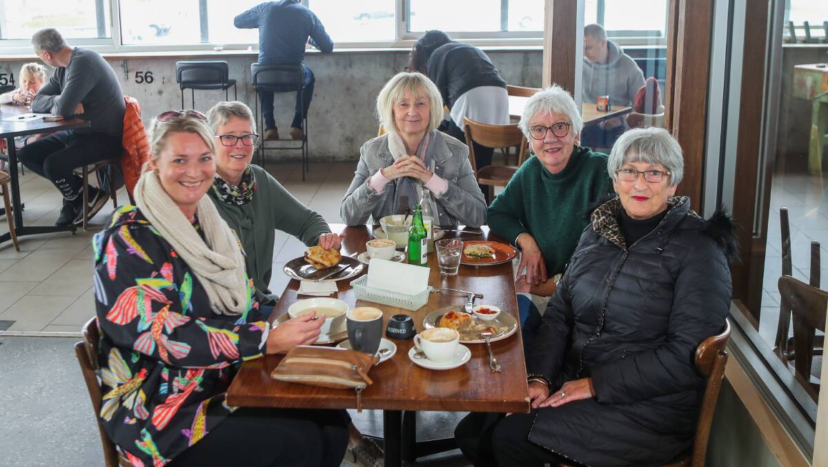 CATCH UP: Friends Jane Bishop, Trish Bowen, Jenny Carey, Lesley Kuhne and Maria O'Grady met at the Pavilion Cafe and Bar after not seeing each other for eight weeks. Picture: Morgan Hancock
