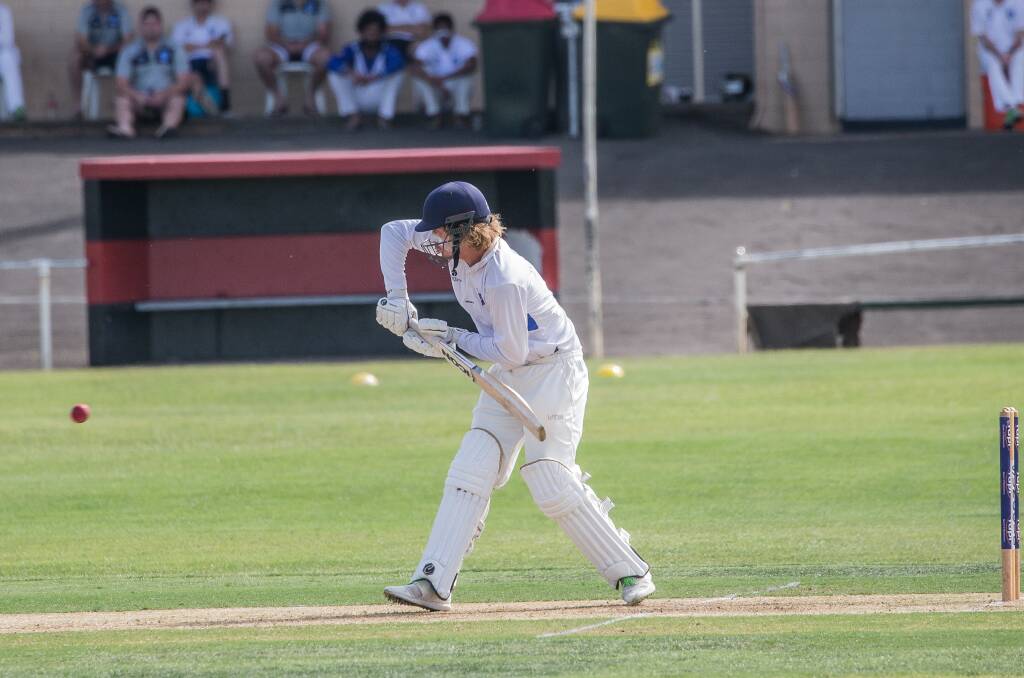 CRUCIAL STAND: Russells Creek batsman Cam Williams prepares to meet the ball during last season's Division 1 grand final victory. Picture: Christine Ansorge